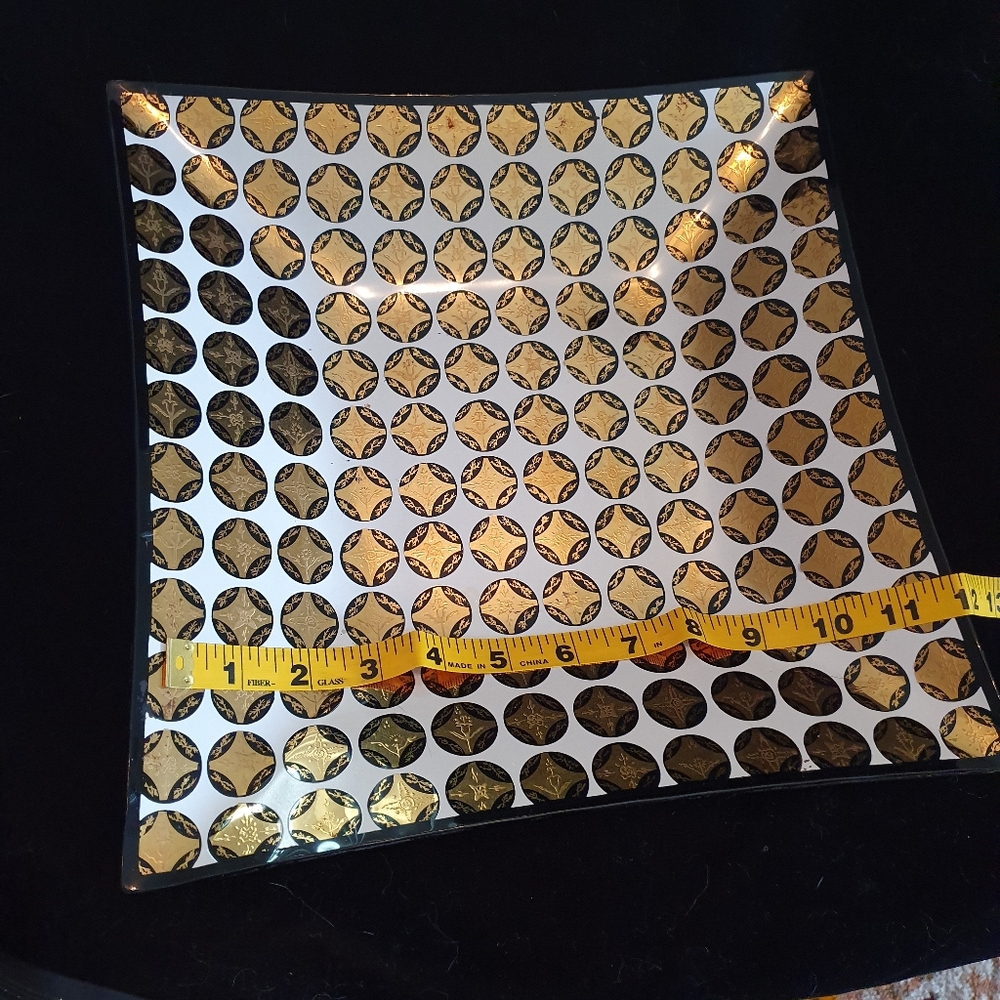 Vintage Rare ART Deco Square Smoke Glass Dish with Gold Coin Georges Briad